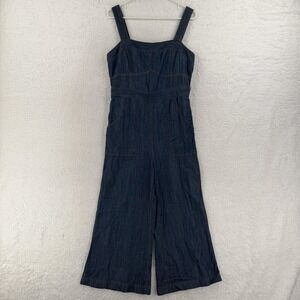 Ett Twa Anthropologie Jumpsuit Womens 6 Blue Denim Sleeveless Wide Leg Zip